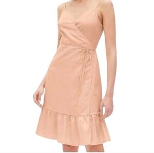 Gap linen blend wrap dress in peach size XS